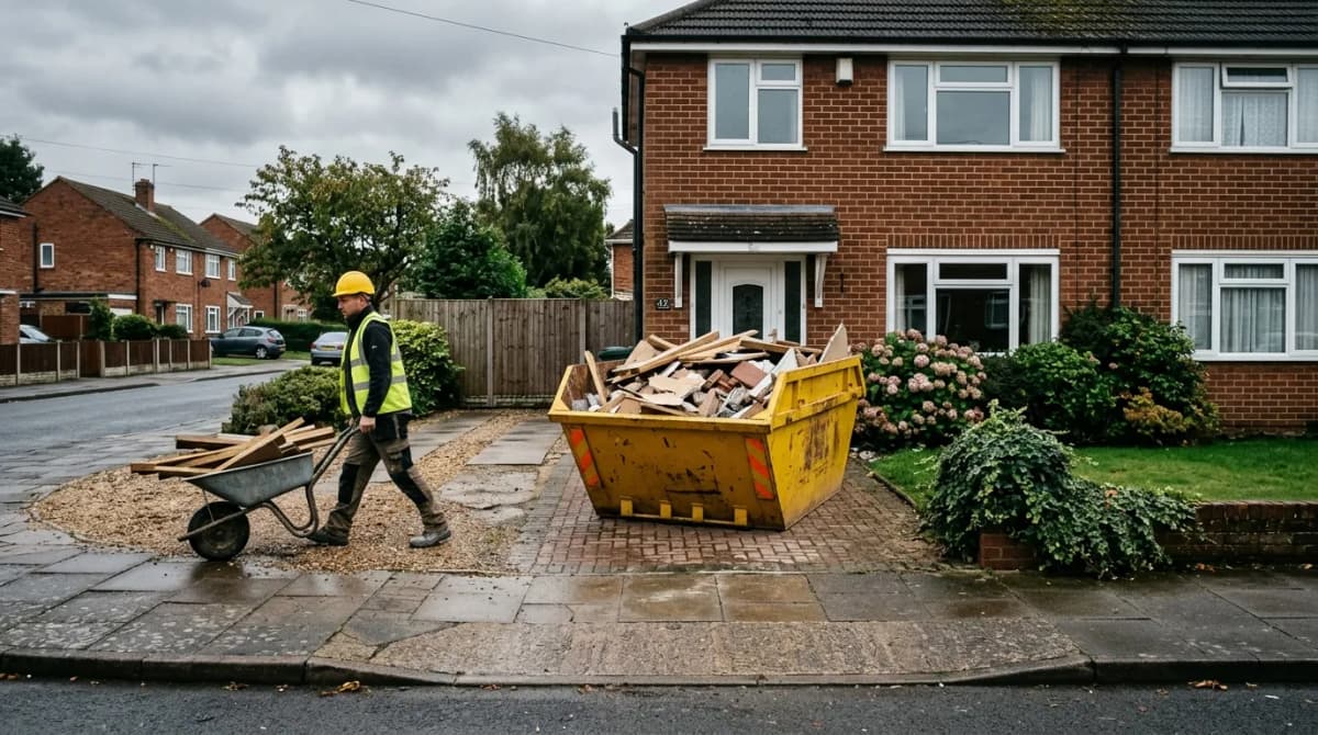 4 yard skip on a UK driveway during a home renovation