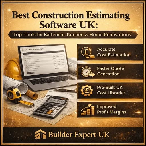 Infographic comparing the best construction estimating software UK builders use for bathroom, kitchen and home renovation quotes