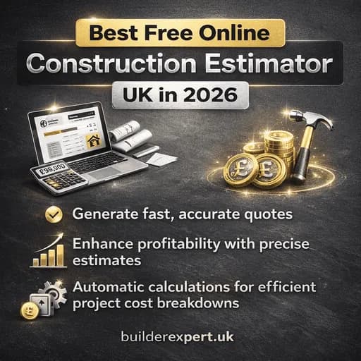 Infographic comparing free online construction estimator UK tools for fast, accurate builder quotes in 2026