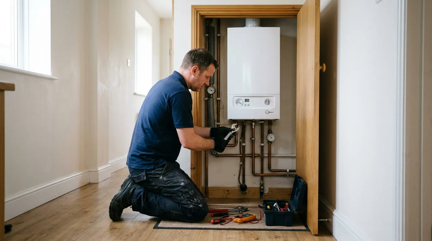 plumber fitting extra pipework for a new boiler installation