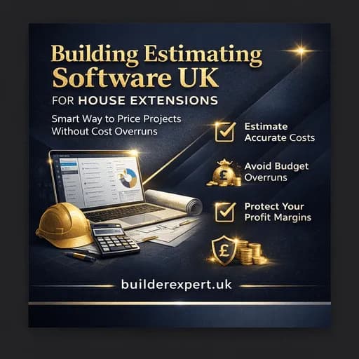 Infographic on using building estimating software UK to price house extension projects and avoid cost overruns