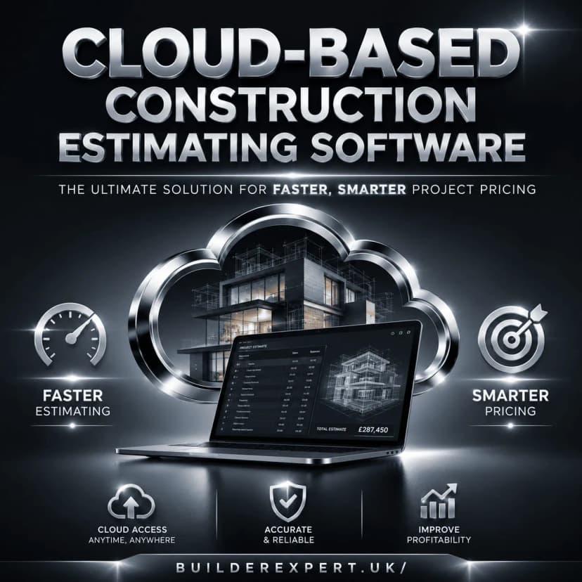 Infographic showing how cloud-based construction estimating software speeds up UK project pricing and collaboration