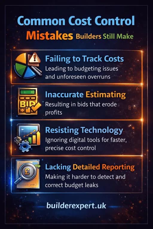 Common cost control mistakes builders still make, including failing to track costs, inaccurate estimating, resisting technology, and poor financial reporting in residential construction