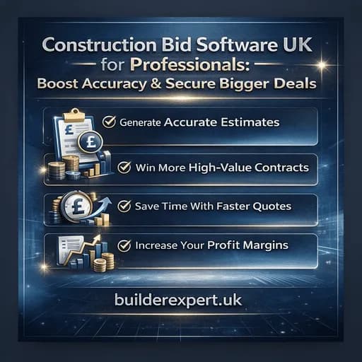 Infographic showing how construction bid software in the UK improves estimating accuracy, tender speed and profit margins