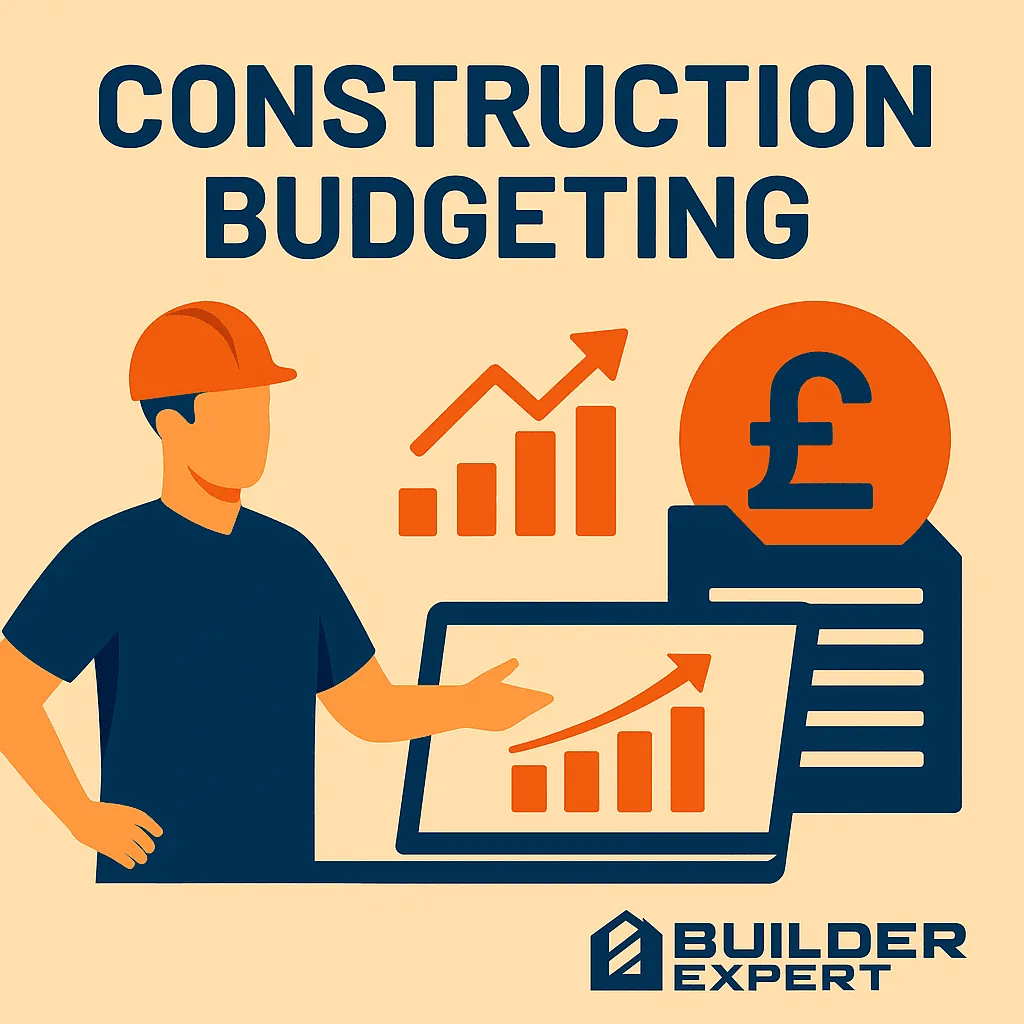 Infographic on planning construction budgets for profitable UK building projects, from labour costs to cost control