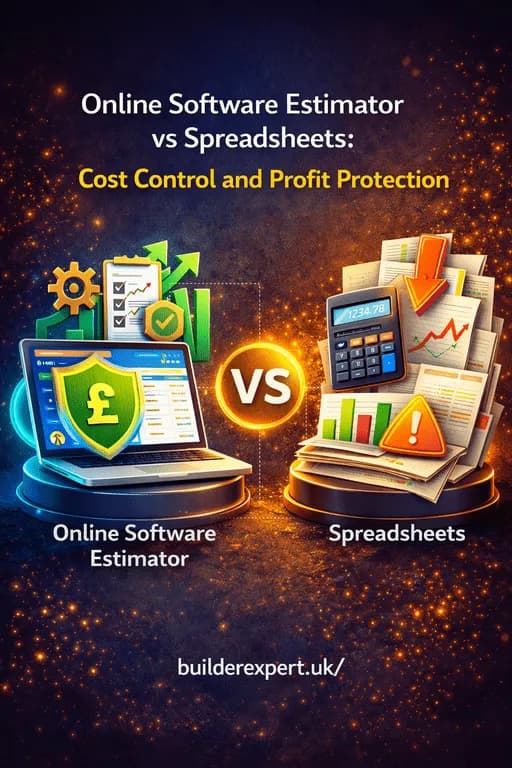 Online Software Estimator vs Spreadsheets infographic illustrating cost control and profit protection in construction estimating