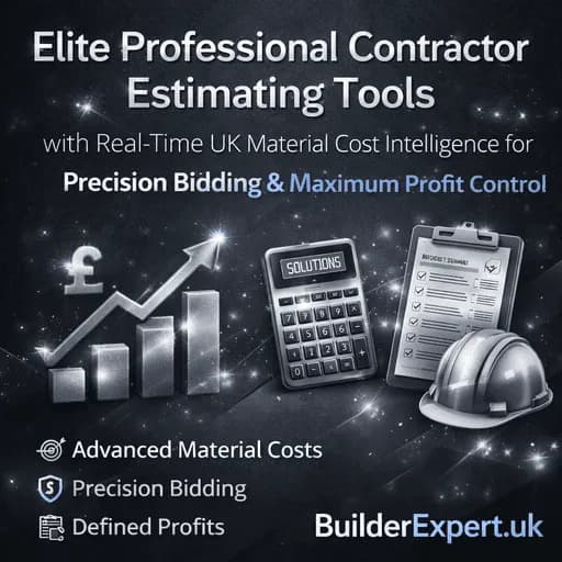 Infographic on UK contractor estimating tools showing real-time material cost intelligence for precise bidding and profit control