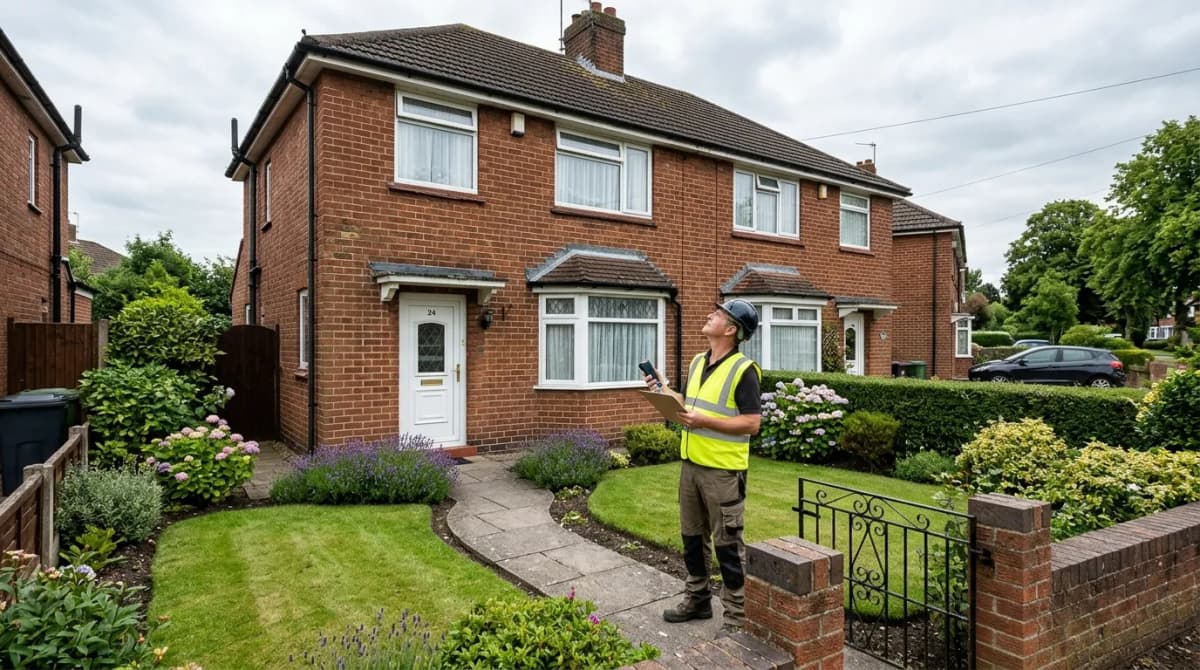 energy assessor checking a UK house for an EPC certificate cost assessment
