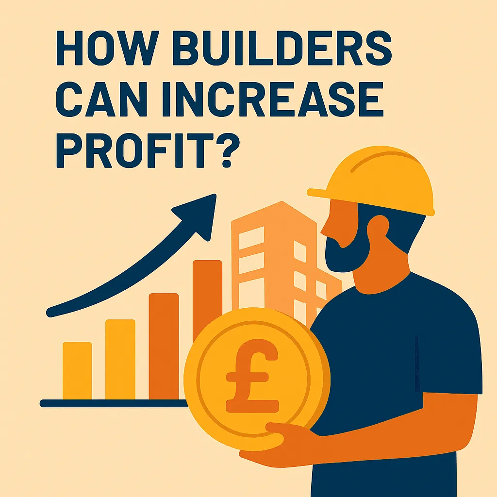 Infographic showing how UK builders can increase profit through better estimates, reduced waste and smarter admin