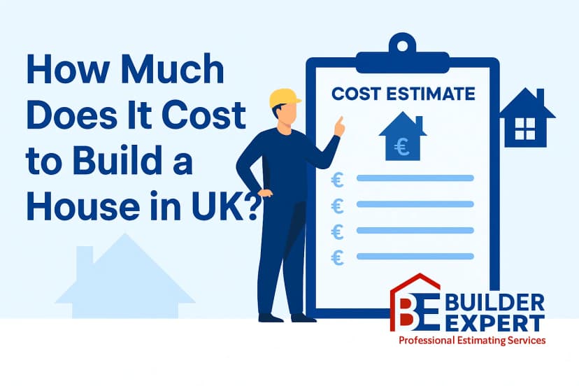 Infographic on the cost to build a house in the UK showing 2025 price per square metre by finish level