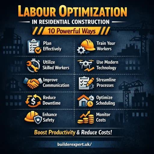 Infographic showing 10 ways to improve labour optimisation in residential construction projects