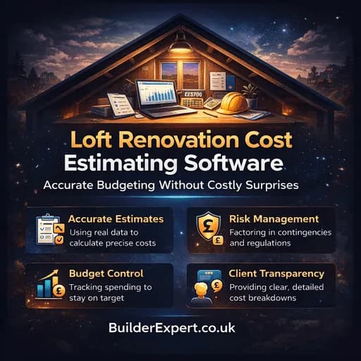 Infographic showing how loft renovation cost estimating software breaks down budgeting for structural, insulation and access costs