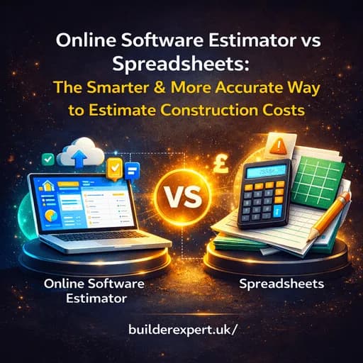 Infographic comparing online estimating software vs spreadsheets for accurate UK construction cost estimating