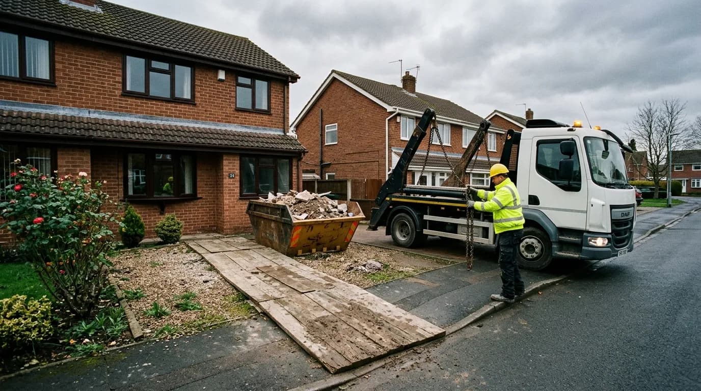 Skip delivery onto a protected UK driveway with access for the lorry