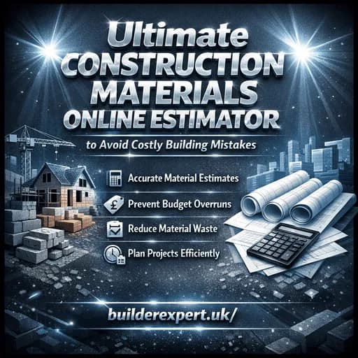 Infographic showing how a construction materials online estimator calculates quantities and costs to avoid costly building mistakes