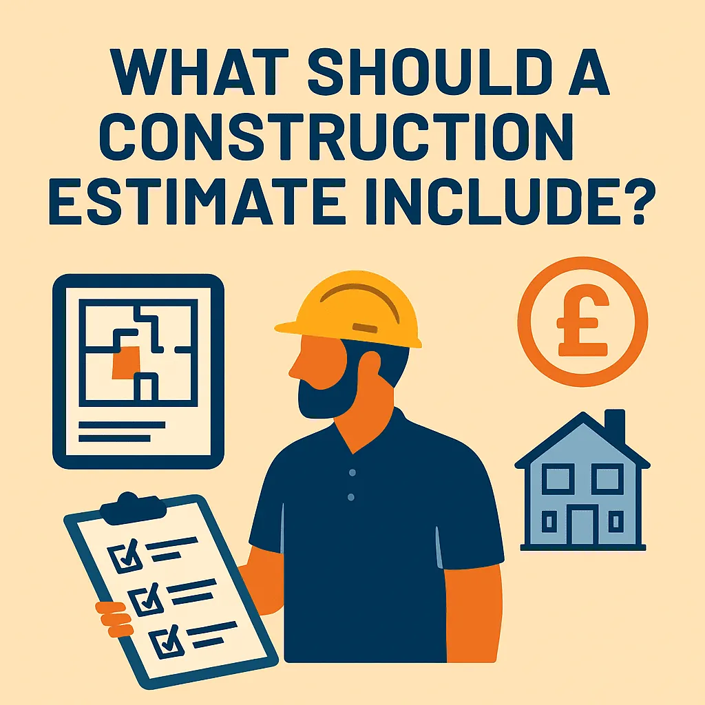 Infographic breaking down what a construction estimate should include for UK building projects