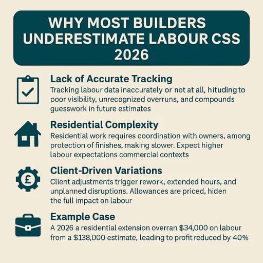 Infographic on why builders underestimate labour costs in 2026 and how to estimate them accurately
