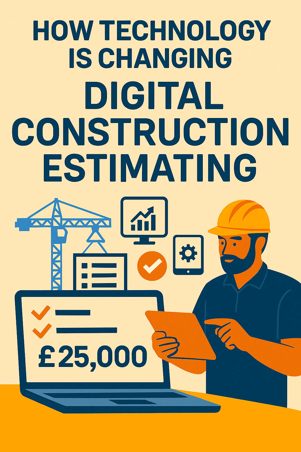 How Technology Is Changing digital construction estimating 1 UK builder using digital construction estimating software on a laptop, reviewing project costs with real-time pricing and Bill of Quantity breakdowns.