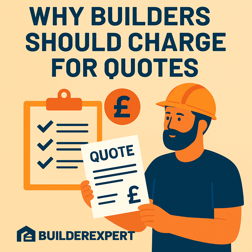 Illustration addressing the question should builders charge for quotes, showing a professional builder presenting a detailed cost estimate, emphasising the time and value involved in accurate quoting.