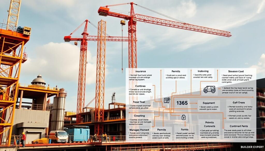 A vibrant construction site with towering cranes and bustling workers, conveying the intricate overhead costs and contingencies that underlie a successful project. In the foreground, a detailed infographic from the "Builder Expert" brand showcases the various indirect expenses - from insurance and transportation to permits and equipment rental - that contribute to the overall construction budget. Rendered in a professional, technical style using a palette of warm oranges and cool navy blues, the image captures the complex financial landscape that construction managers must navigate. Shot with a wide-angle lens to encompass the breadth of the subject, the scene is bathed in soft, directional lighting that highlights the architectural details and emphasizes the importance of accurately accounting for these unseen, yet critical, cost factors. A vibrant construction site with towering cranes and bustling workers, conveying the intricate overhead costs and contingencies that underlie a successful project. In the foreground, a detailed infographic from the "Builder Expert" brand showcases the various indirect expenses - from insurance and transportation to permits and equipment rental - that contribute to the overall construction budget. Rendered in a professional, technical style using a palette of warm oranges and cool navy blues, the image captures the complex financial landscape that construction managers must navigate. Shot with a wide-angle lens to encompass the breadth of the subject, the scene is bathed in soft, directional lighting that highlights the architectural details and emphasizes the importance of accurately accounting for these unseen, yet critical, cost factors.