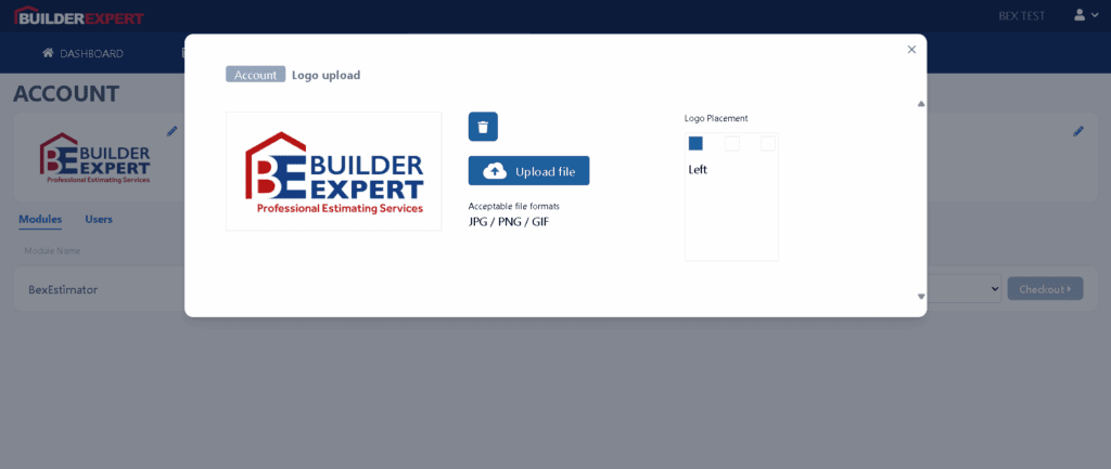 How to Edit Your Company Details and Branding in Builder Expert 3 Branding in Builder Expert – “Logo placement settings with alignment options for left, centre, or right.”
