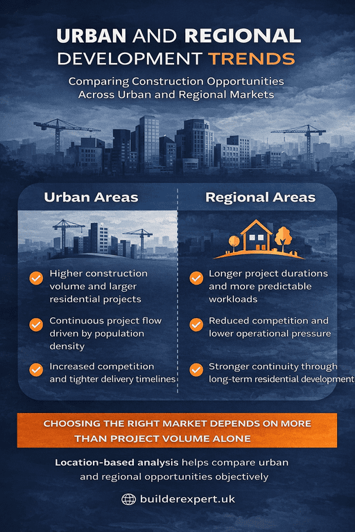 urban_and_region_development_trends_1_50 Infographic comparing urban and regional development trends, highlighting differences in construction volume, competition, project duration, and long-term demand.