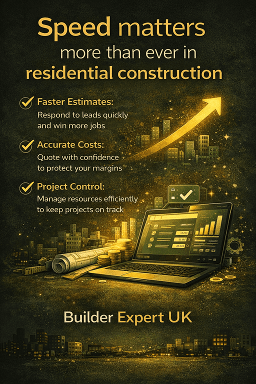 Vertical infographic highlighting why speed matters more than ever in residential construction, showing faster estimates, accurate costs, and better project control for builders