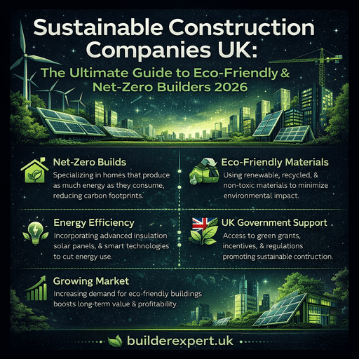 Sustainable_construction_companies_UK_50 Infographic highlighting sustainable construction companies UK, focusing on eco-friendly building, energy efficiency, and net-zero residential construction in 2026.