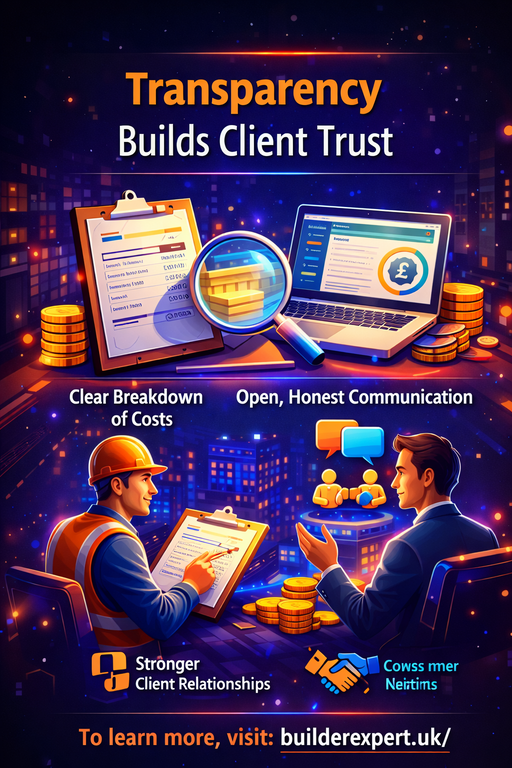 Infographic showing how transparent cost estimates build trust between residential builders and clients through clear pricing and open communication