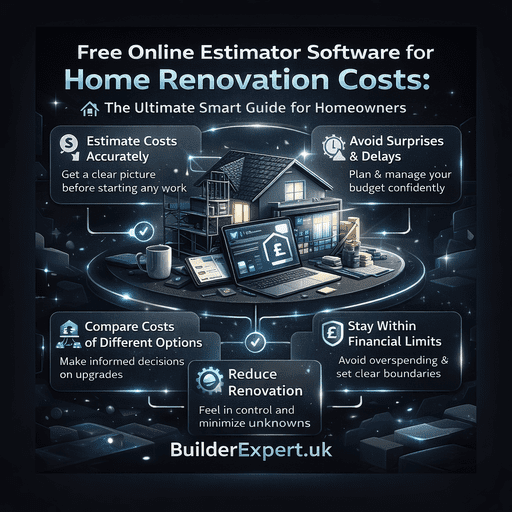 Infographic showing how free online estimator software helps homeowners plan home renovation costs, avoid budget surprises, and make confident financial decisions