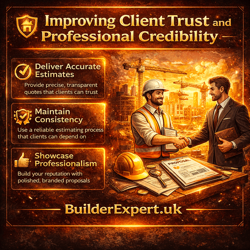Improving_Client_Trust_and_Professional_Credibility_50 Improving client trust and professional credibility infographic showing accurate construction estimates, client communication, and contractor reputation building