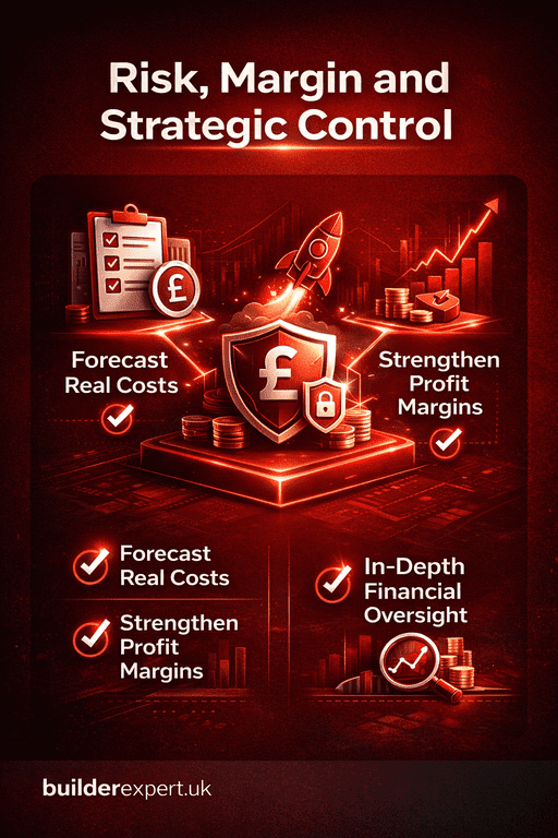 Risk_Margin_and_Strategic_Control_50 Risk, Margin and Strategic Control infographic showing risk-weighted contingency, margin protection and financial forecasting for residential construction projects