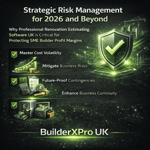 Strategic_Risk_Management_50 Strategic Risk Management for 2026 infographic showing how UK refurbishment builders manage material volatility, margin control and financial forecasting.