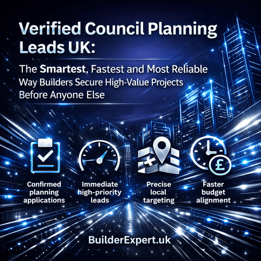 Verified council planning leads UK infographic showing how builders secure high-value residential projects faster using planning data