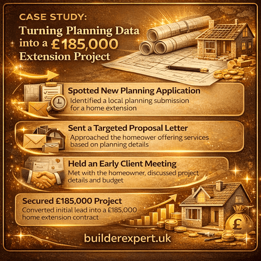 Case_study_Turning_Planning_Data_50 Case study infographic showing how planning application leads UK helped secure a £185000 residential extension project