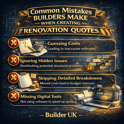 Common mistakes builders make when creating renovation quotes infographic showing estimating errors and construction cost planning
