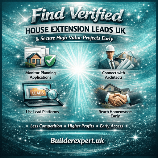 Find_Verified_House_Extension_Leads_UK_50 Infographic showing how to find verified house extension leads UK and secure high-value residential projects early