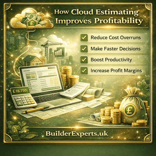 How_Cloud_Estimating_Improves_50 Infographic explaining how cloud estimating improves profitability for construction projects with cost tracking, budgeting tools, and £ profit analysis.