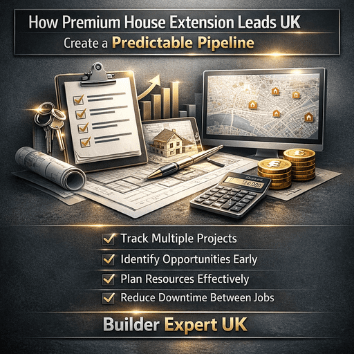 How_Premium_House_Extension_Leads_UK_50 Infographic showing how premium house extension leads UK help builders create a predictable pipeline and secure consistent high-value projects