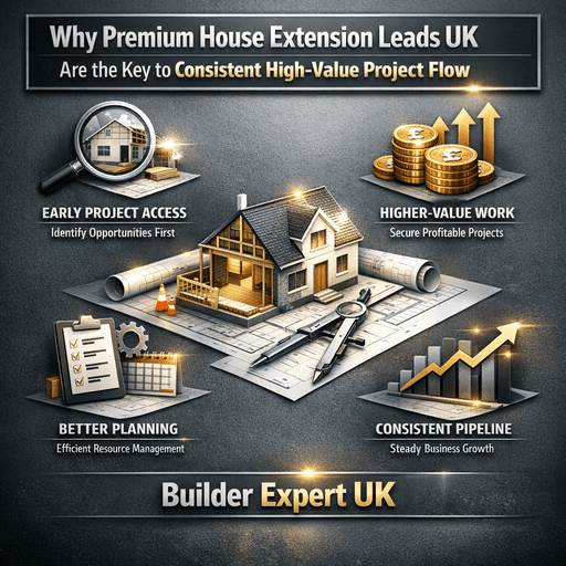 Why_Premium_House_Extension_50 Infographic showing why premium house extension leads UK help builders secure high-value projects and maintain a consistent pipeline