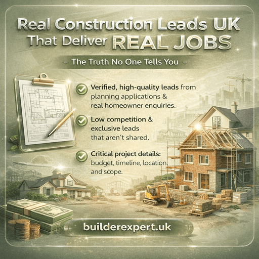 Infographic showing real construction leads UK that deliver real jobs, highlighting verified leads, exclusivity, and key project details.