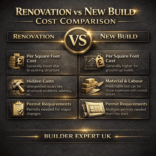 renovation vs new build cost comparison UK showing differences in building costs in pounds for homeowners and developers