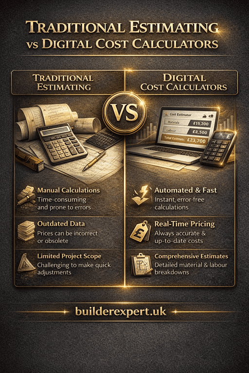 traditional estimating vs digital cost calculators UK comparison showing faster and more accurate construction cost estimation in pounds