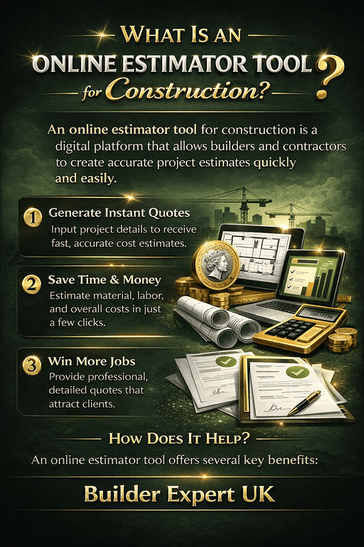 What_is_Online_estimator_tool_for_construction_50 Online estimator tool for construction UK infographic explaining how builders generate accurate project quotes quickly