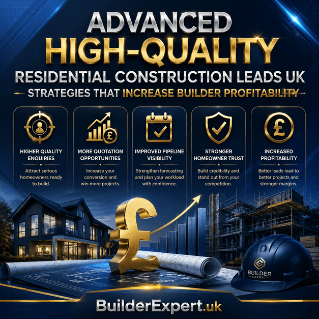 Advanced_High-Quality_Residential_Construction_Leads_UK_Strategies_That_Increase_Builder_Profitability._50 Premium blue construction infographic showcasing advanced high-quality residential construction leads UK strategies designed to improve homeowner targeting, quotation opportunities, operational visibility, and builder profitability.