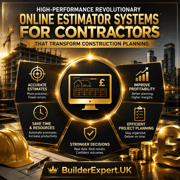 High-Performance_Revolutionary_Online_Estimator_Systems_for_Contractors_50 Professional earth-tone construction infographic showcasing high-performance revolutionary online estimator systems for contractors designed to improve forecasting visibility, quotation accuracy, operational efficiency, and construction planning profitability.