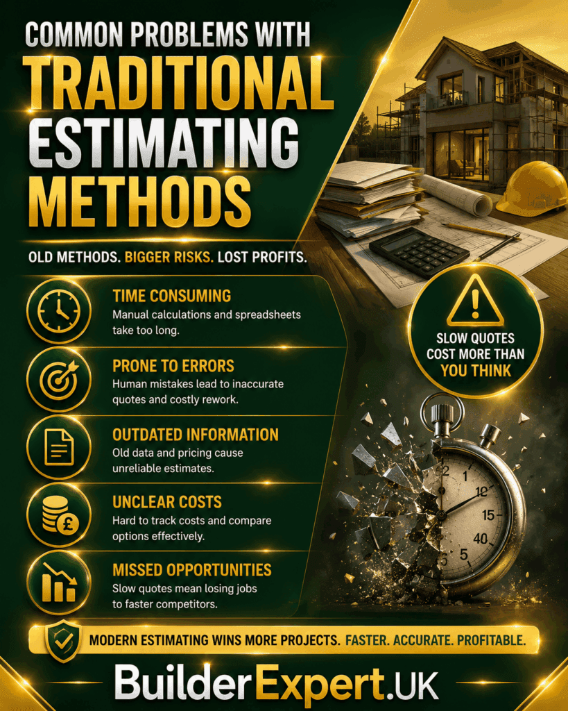 CaptionTraditional estimating methods often create delays, increase the risk of errors, and make it difficult to maintain accurate pricing. As construction projects become more complex, builders need faster, more reliable estimating processes to remain competitive and profitable. BuilderExpert.UK.